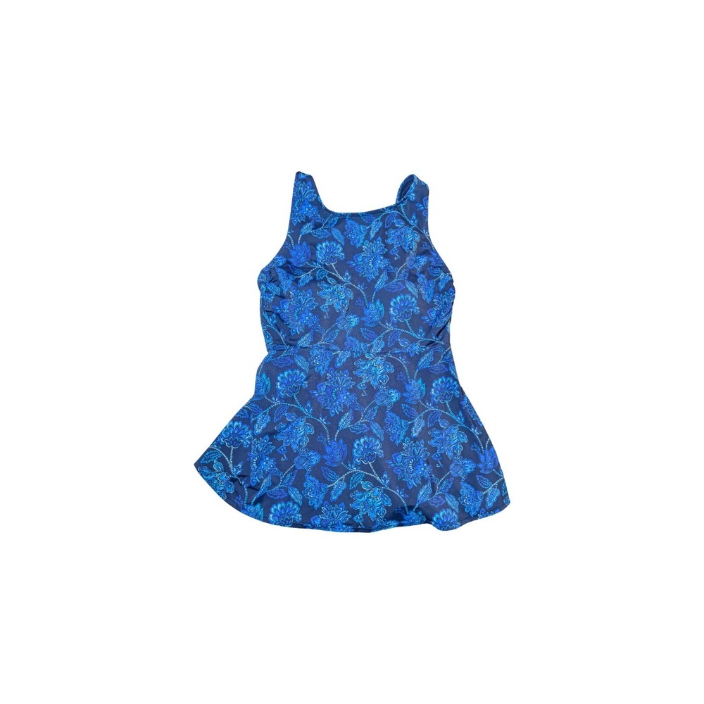 ⭐D2 Lands' End Women's UPF 50 Flutter High Neck Tankini Top Blue Size XS‎ 2-4
